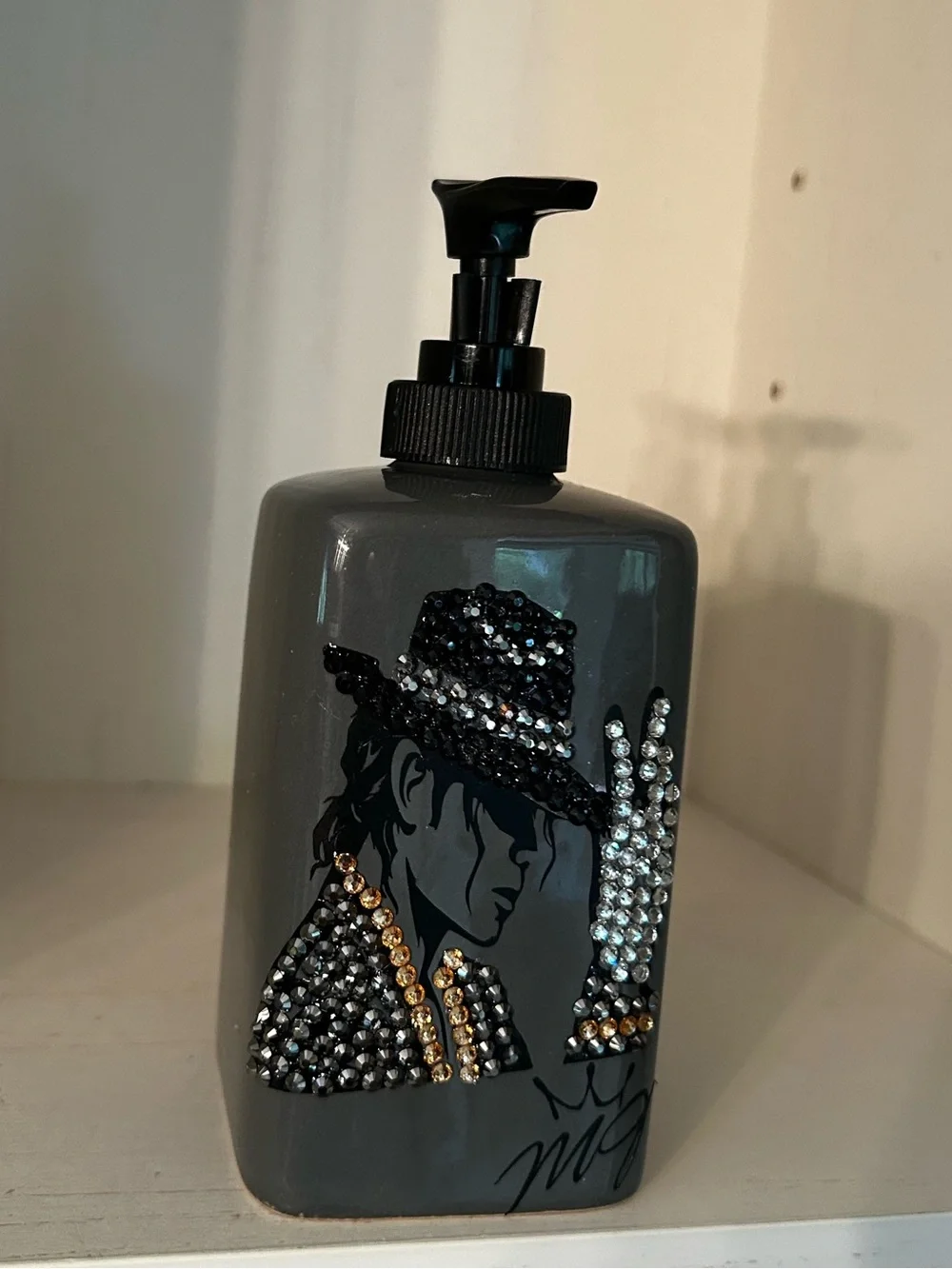 Hand Soap Dispenser - Black Rhinestone Michael Jackson Design